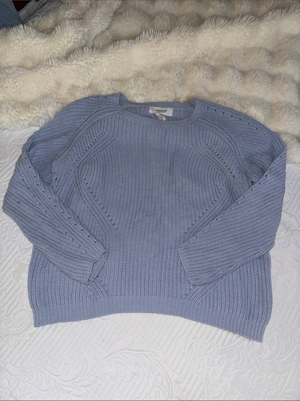 Workshop Republic Clothing Light Blue Cable Crewneck Sweater
